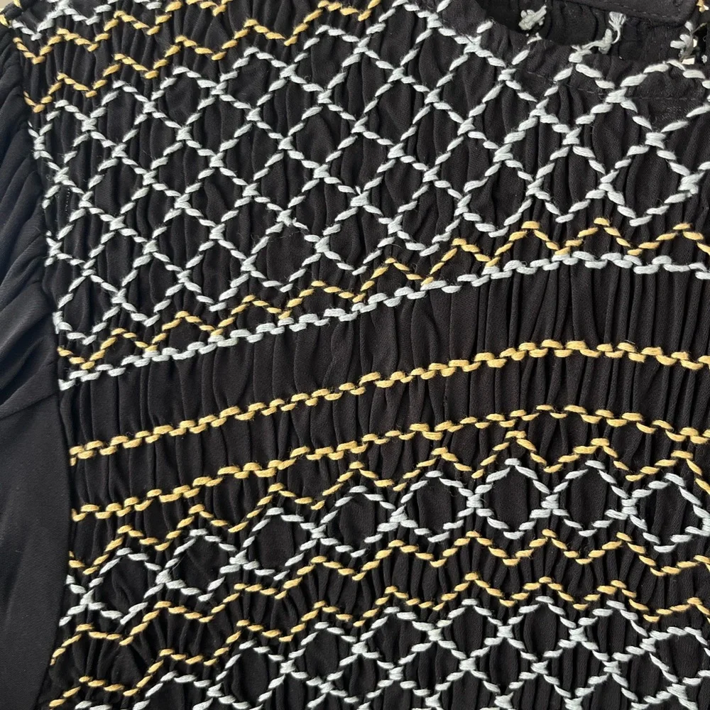 FREE PEOPLE Black Smocked & Embroidered Bohemian Mini Dress. NWOT, Size M - Picture 7 of 10